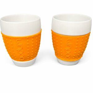 Bodum Pavina 12oz White Porcelain Set with Orange Dotted Silicone Sleeve